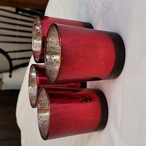 Lot of 4 red Mercury glass votive candle holders